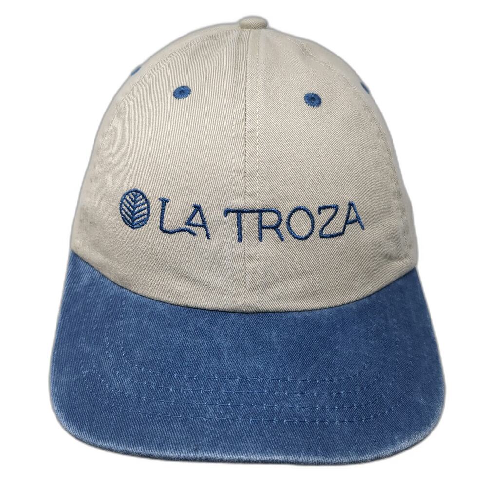 DKPS Baseball Cap Beige Blue OS Strapback Curved Brim La Troza Leaf Logo Hat